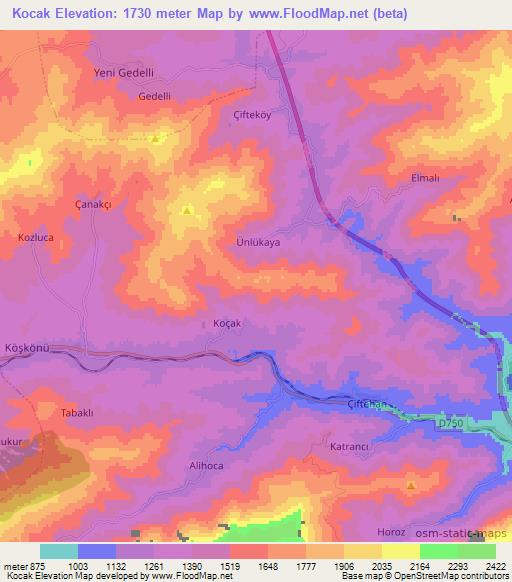 Kocak,Turkey Elevation Map