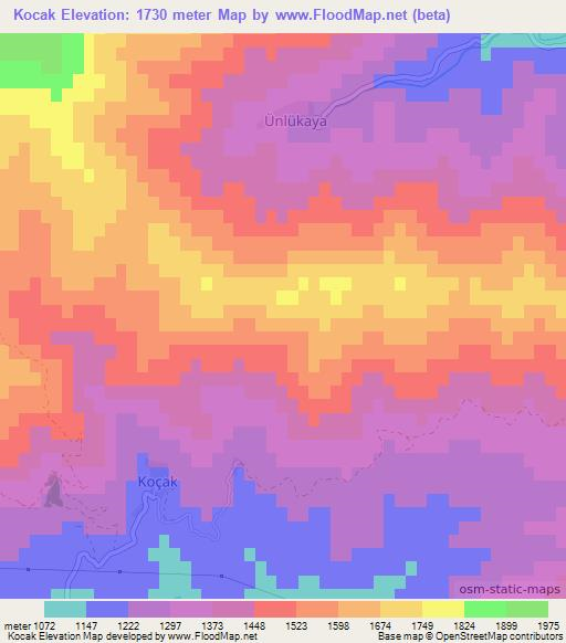 Kocak,Turkey Elevation Map