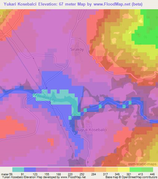 Yukari Kosebalci,Turkey Elevation Map