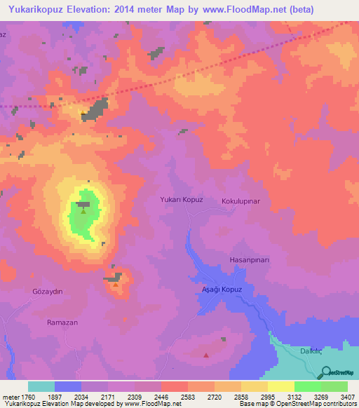 Yukarikopuz,Turkey Elevation Map