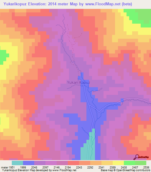 Yukarikopuz,Turkey Elevation Map