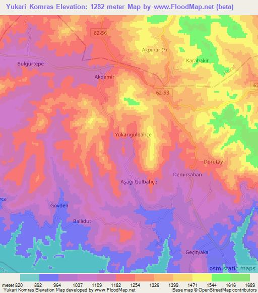 Yukari Komras,Turkey Elevation Map