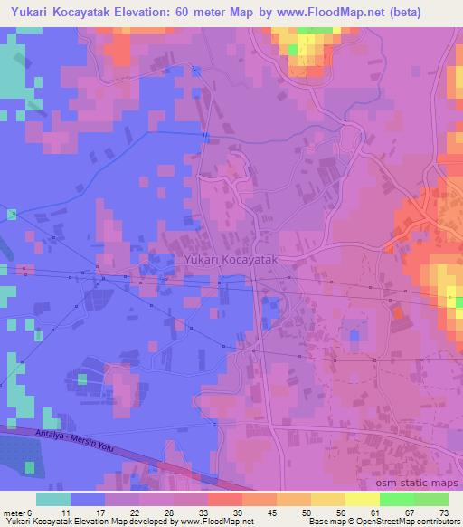 Yukari Kocayatak,Turkey Elevation Map