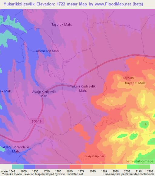 Yukarikizilcevlik,Turkey Elevation Map