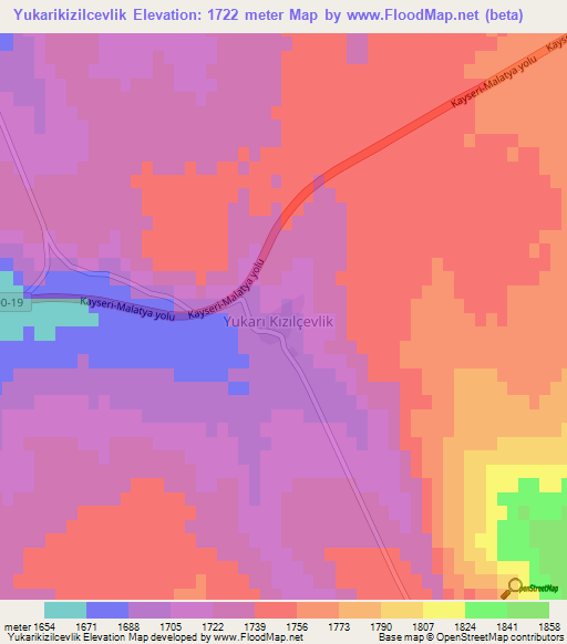 Yukarikizilcevlik,Turkey Elevation Map