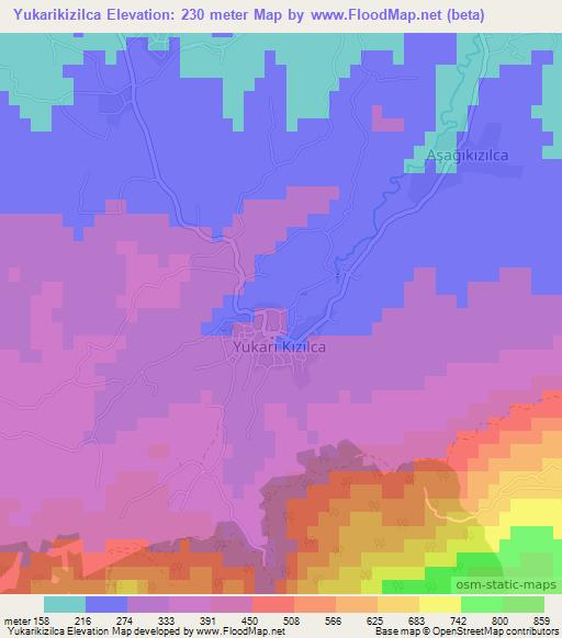 Yukarikizilca,Turkey Elevation Map