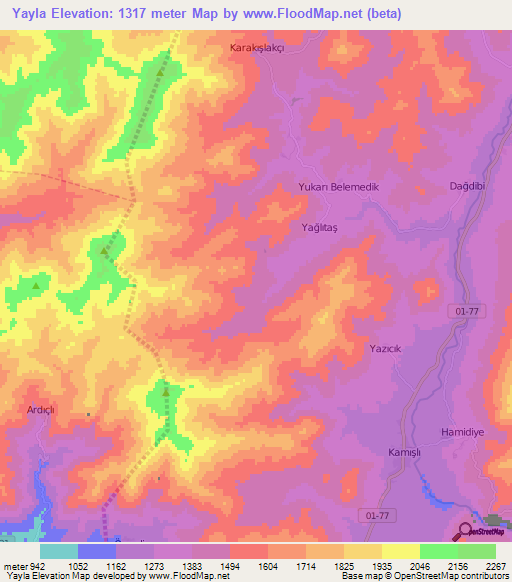 Yayla,Turkey Elevation Map