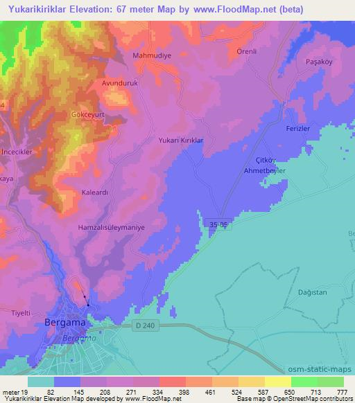 Yukarikiriklar,Turkey Elevation Map