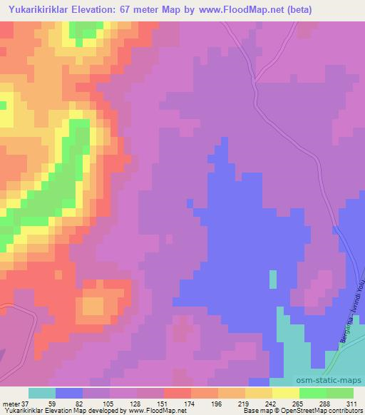 Yukarikiriklar,Turkey Elevation Map