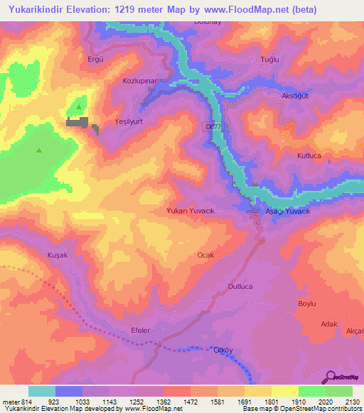 Yukarikindir,Turkey Elevation Map