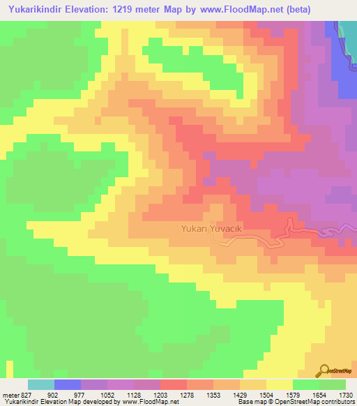 Yukarikindir,Turkey Elevation Map