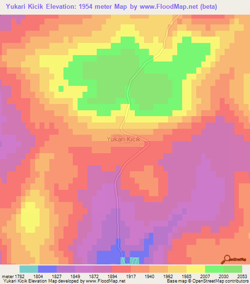 Yukari Kicik,Turkey Elevation Map