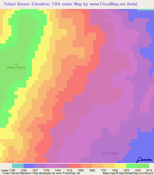 Yukari Kevzer,Turkey Elevation Map