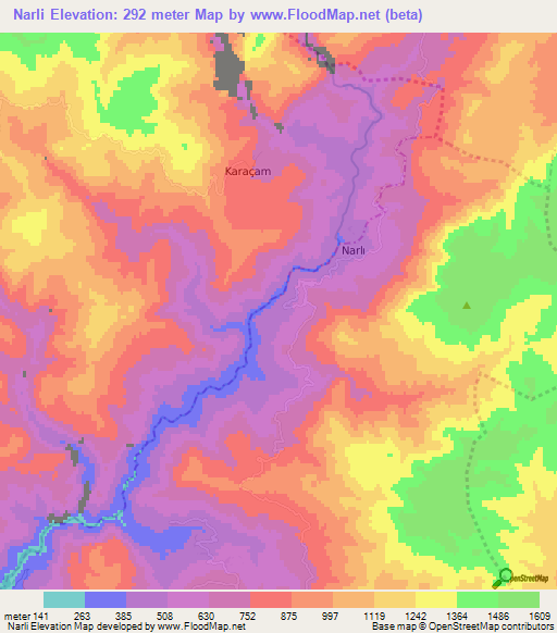 Narli,Turkey Elevation Map