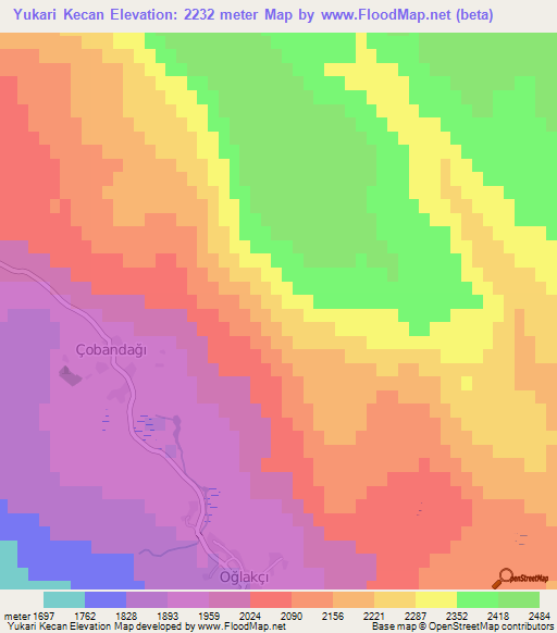 Yukari Kecan,Turkey Elevation Map