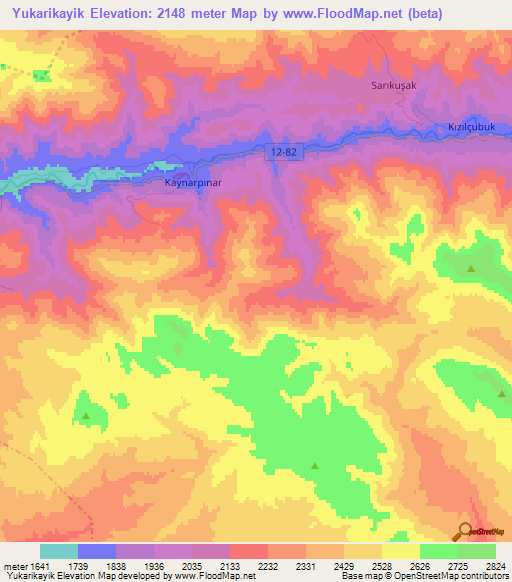 Yukarikayik,Turkey Elevation Map