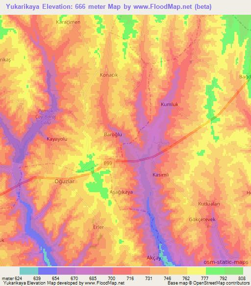 Yukarikaya,Turkey Elevation Map