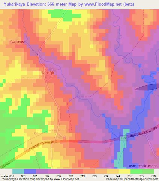 Yukarikaya,Turkey Elevation Map