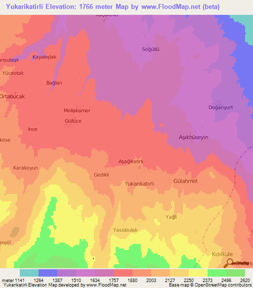 Yukarikatirli,Turkey Elevation Map