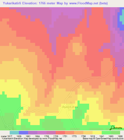 Yukarikatirli,Turkey Elevation Map