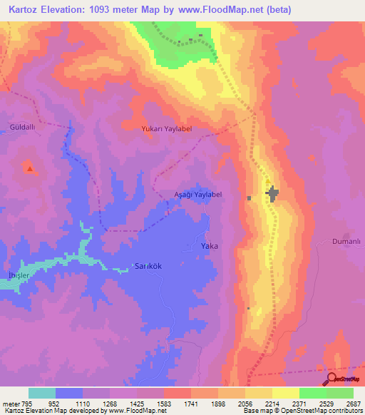 Kartoz,Turkey Elevation Map