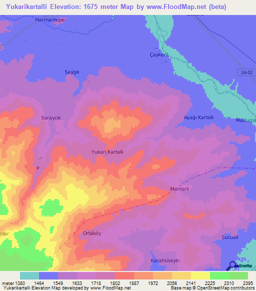 Yukarikartalli,Turkey Elevation Map