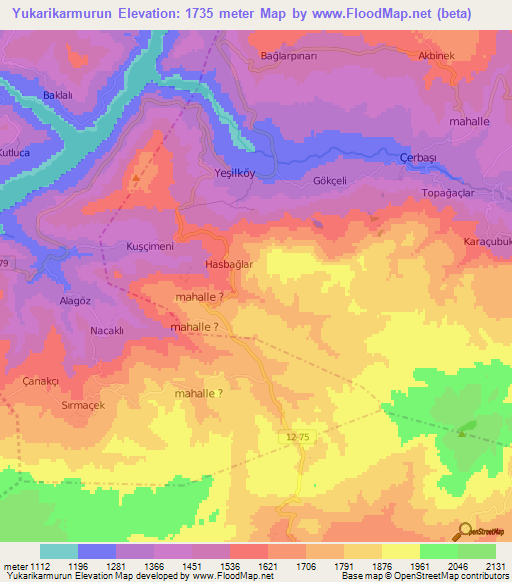 Yukarikarmurun,Turkey Elevation Map