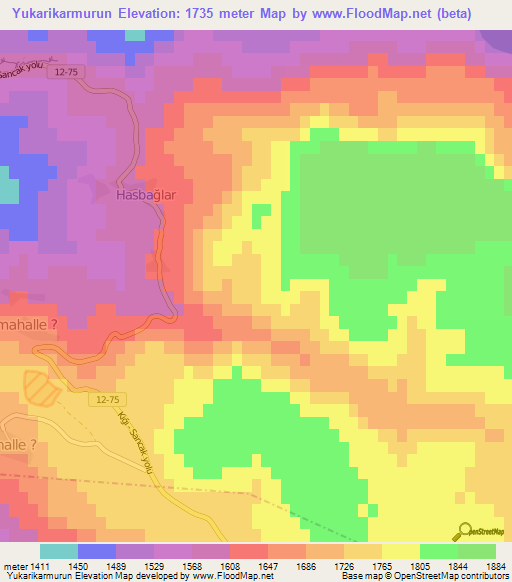 Yukarikarmurun,Turkey Elevation Map