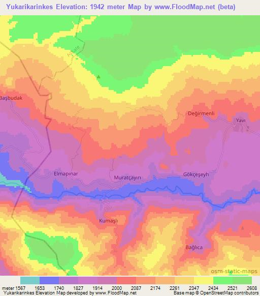 Yukarikarinkes,Turkey Elevation Map