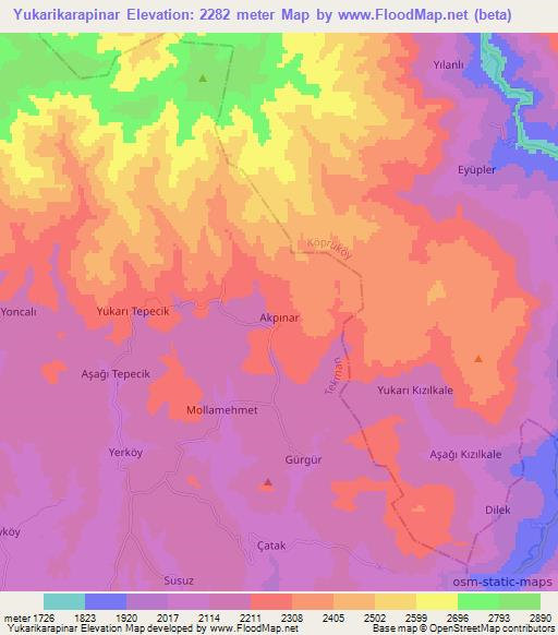 Yukarikarapinar,Turkey Elevation Map