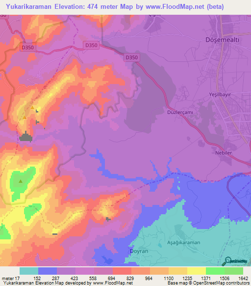 Yukarikaraman,Turkey Elevation Map