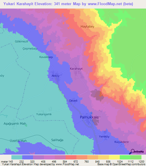 Yukari Karahayit,Turkey Elevation Map