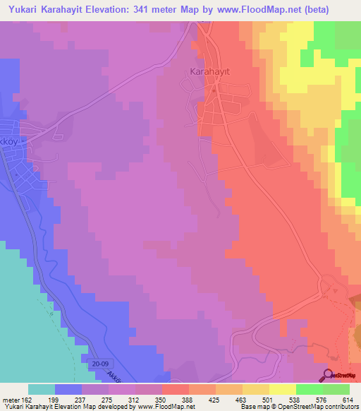 Yukari Karahayit,Turkey Elevation Map