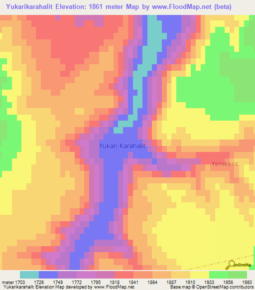 Yukarikarahalit,Turkey Elevation Map