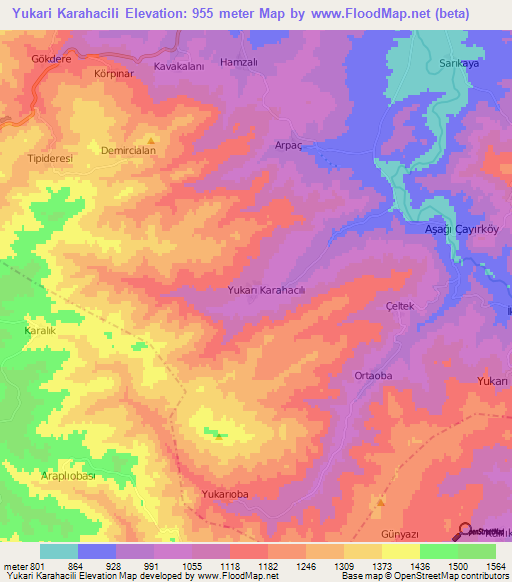 Yukari Karahacili,Turkey Elevation Map