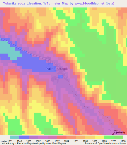 Yukarikaragoz,Turkey Elevation Map