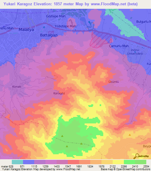 Yukari Karagoz,Turkey Elevation Map