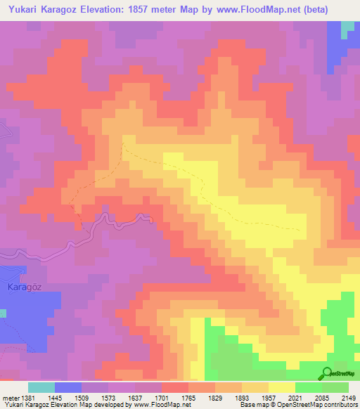 Yukari Karagoz,Turkey Elevation Map