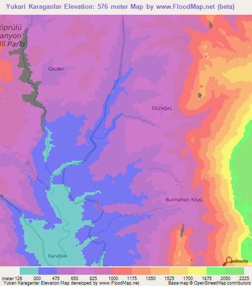 Yukari Karaganlar,Turkey Elevation Map