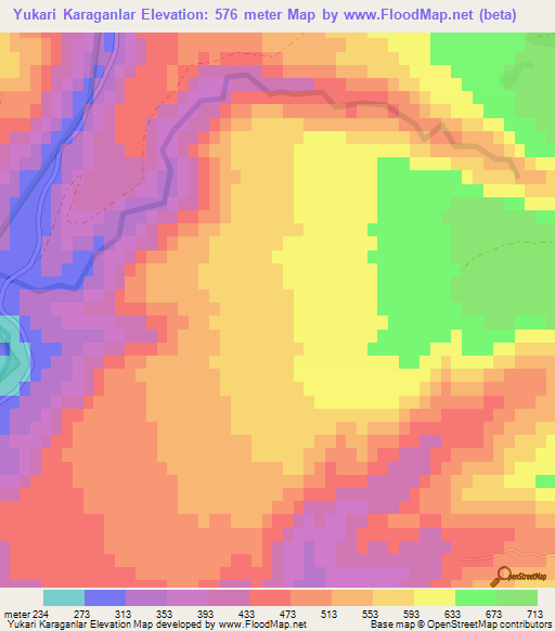 Yukari Karaganlar,Turkey Elevation Map