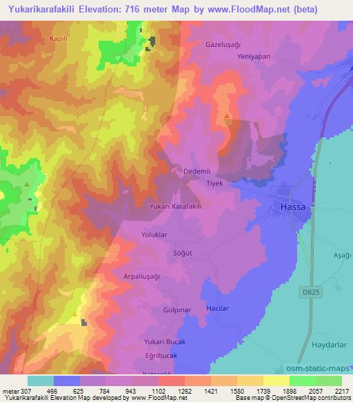 Yukarikarafakili,Turkey Elevation Map