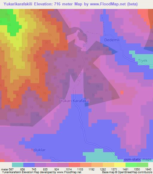 Yukarikarafakili,Turkey Elevation Map