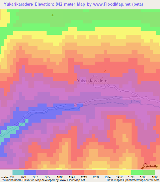 Yukarikaradere,Turkey Elevation Map