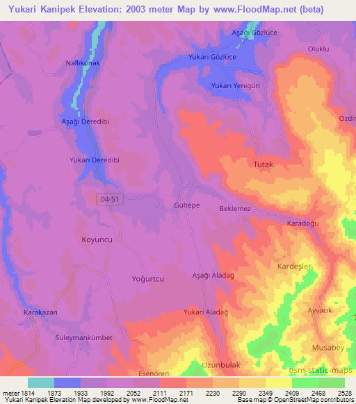 Yukari Kanipek,Turkey Elevation Map