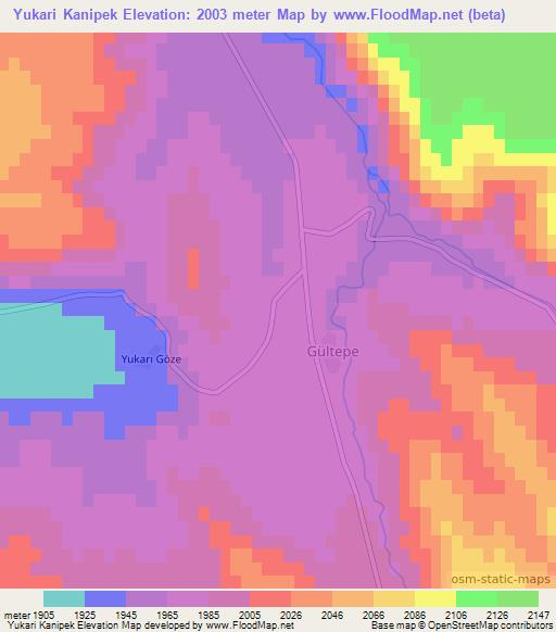 Yukari Kanipek,Turkey Elevation Map