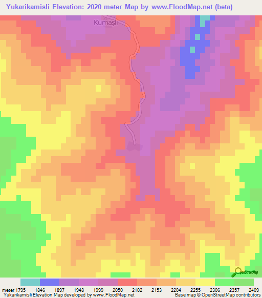 Yukarikamisli,Turkey Elevation Map