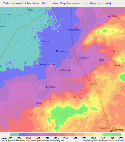 Yukarikamisli,Turkey Elevation Map