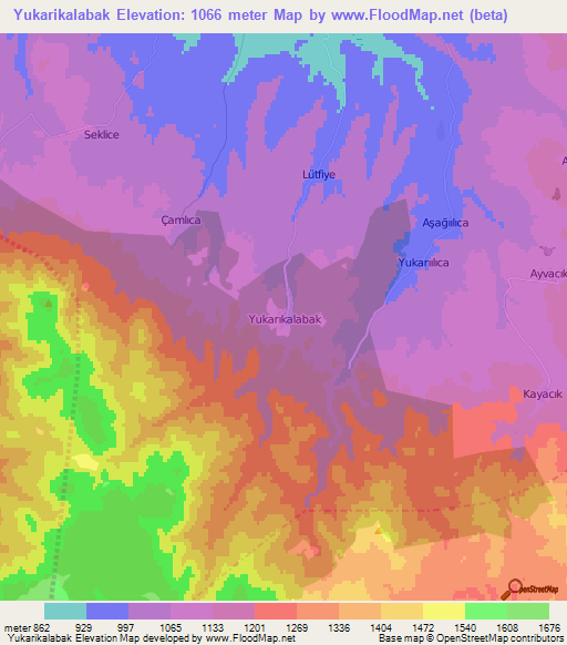 Yukarikalabak,Turkey Elevation Map