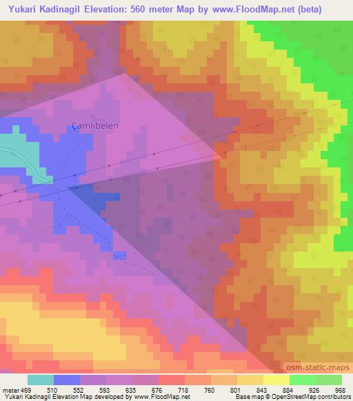 Yukari Kadinagil,Turkey Elevation Map