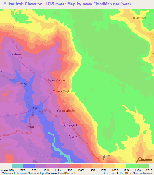 Yukariizvit,Turkey Elevation Map